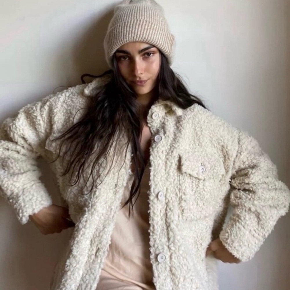 Urban Outfitters Cream Sherpa Jacket - Women's Cozy Button-Up Coat